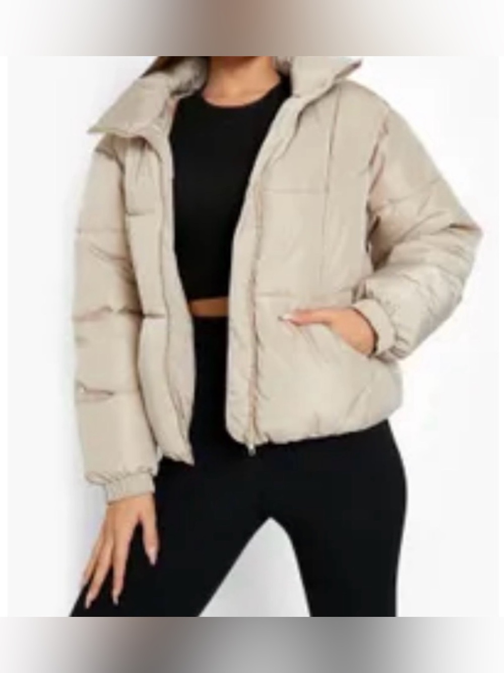 Beige Puffer Jacket - Women's Insulated Coat